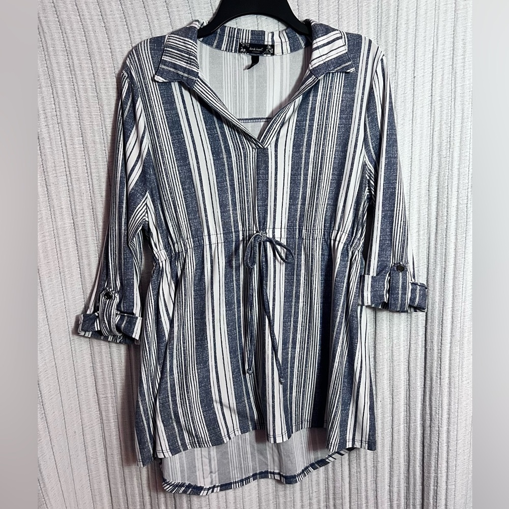 Derek Heart Navy and White Striped Maternity Top